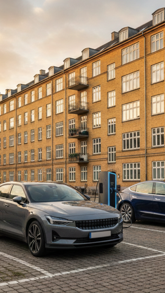 Elbiler på parkeringsplads i København