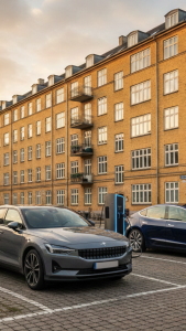 Elbiler på parkeringsplads i København