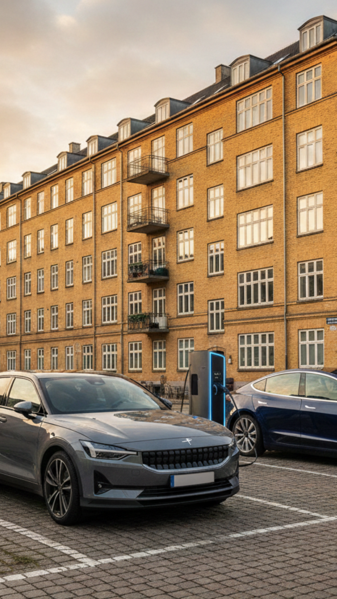 Elbiler på parkeringsplads i København